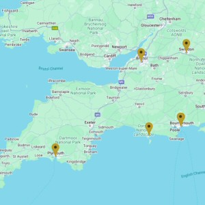 South West England clubs map